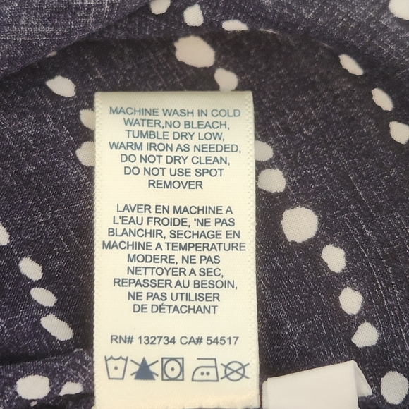 Bella Dahl Hipster Relaxed Button Down Top Shirt Blouse Navy White Dots V-neck L - Picture 9 of 12